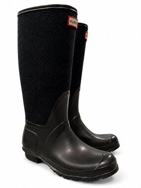 Hunter Arlen Tall Waterproof Boots Women’s 8 Black Wool Blend Winter EUC